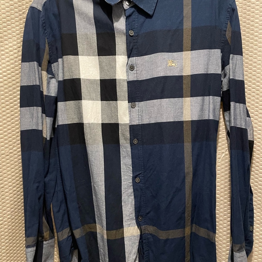Burberry Navy and White Checkered Shirt
